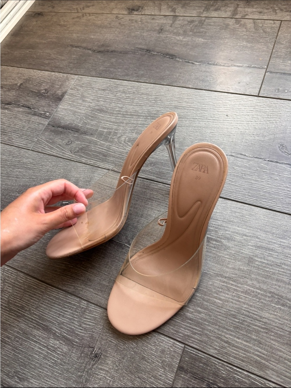 Zara Nude Clear PVC Stiletto Slide Heels